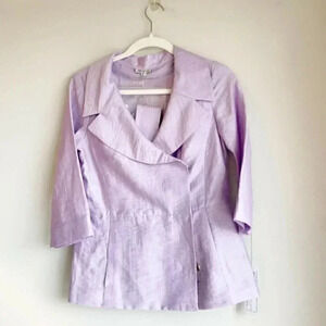 WORTH Size 2 Linen 3/4 Sleeves Shawl Neck Belted Blouse in Pale Hydrangea NEW